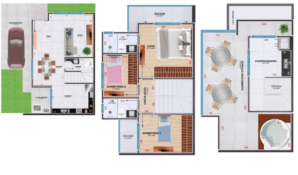 Planta 02 - 3 dorm 134,23m²