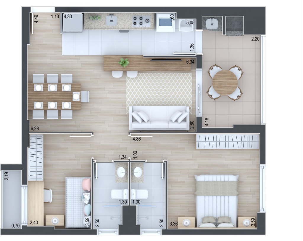 Planta 02 - 2 dorm 79,84m²