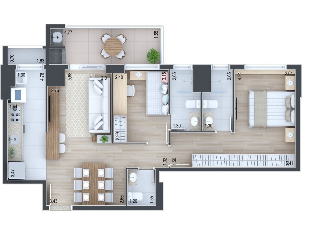 Planta 01 - 2 dorm 78,33m²