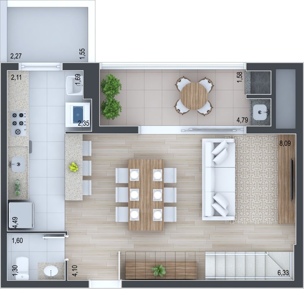 Planta 05 - 2 dorm 105,95m² - duplex - inferior