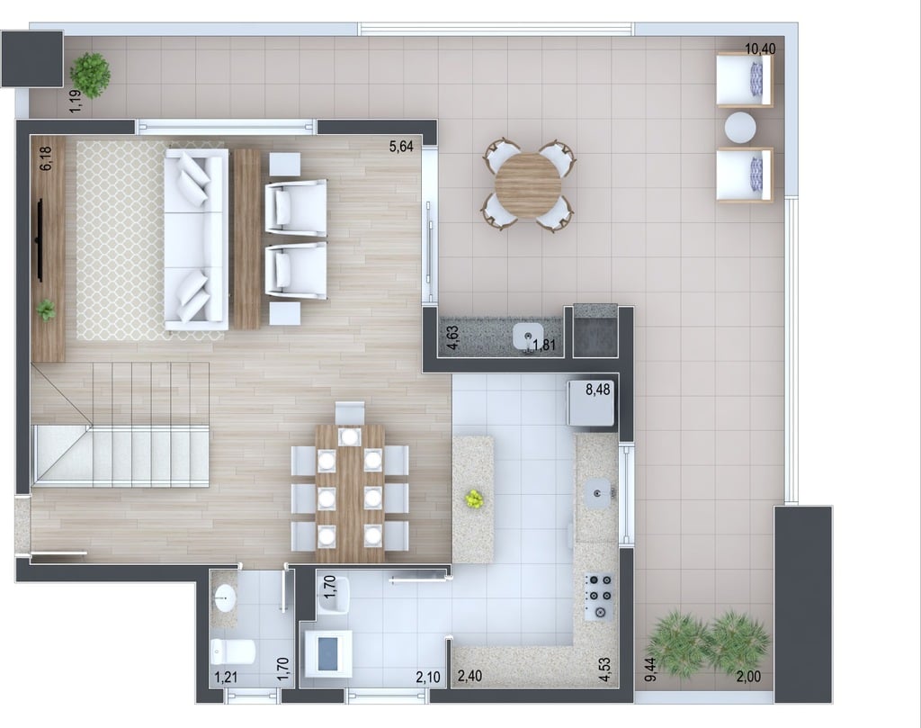 Planta 16 - 3 dorm 174,76m² - cobertura duplex - inferior