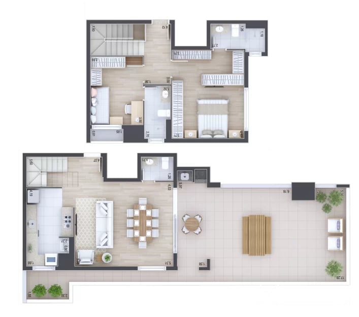 Planta 13 - 2 dorm 147m² - cobertura duplex