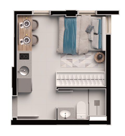 Planta 01 - 1 dorm 15m² - studio