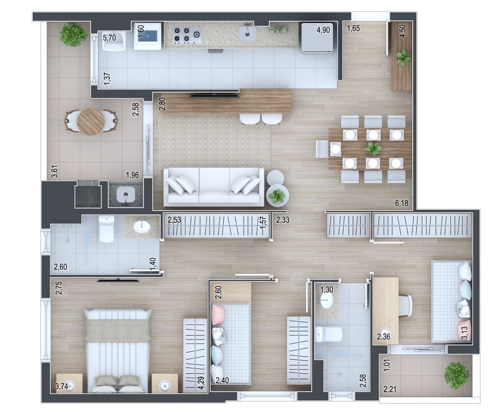 Planta 16 - 3 dorm 87,94m²