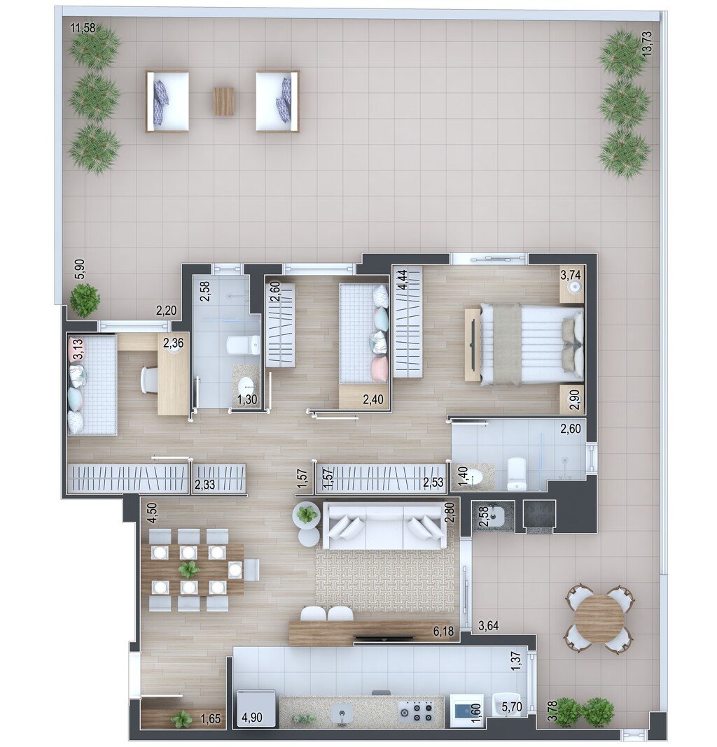 Planta 27 - 3 dorm 155,57m² - garden