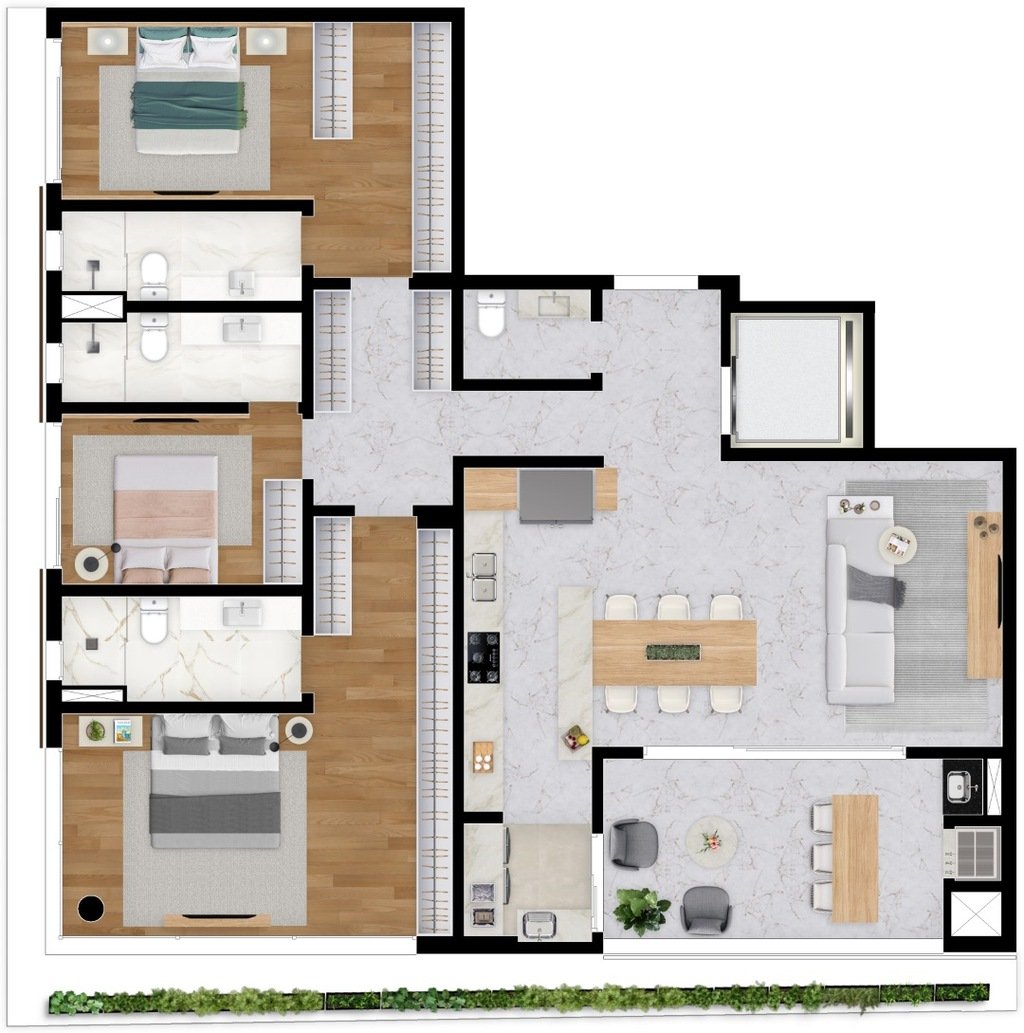 Planta 01 - 3 dorm 177m²