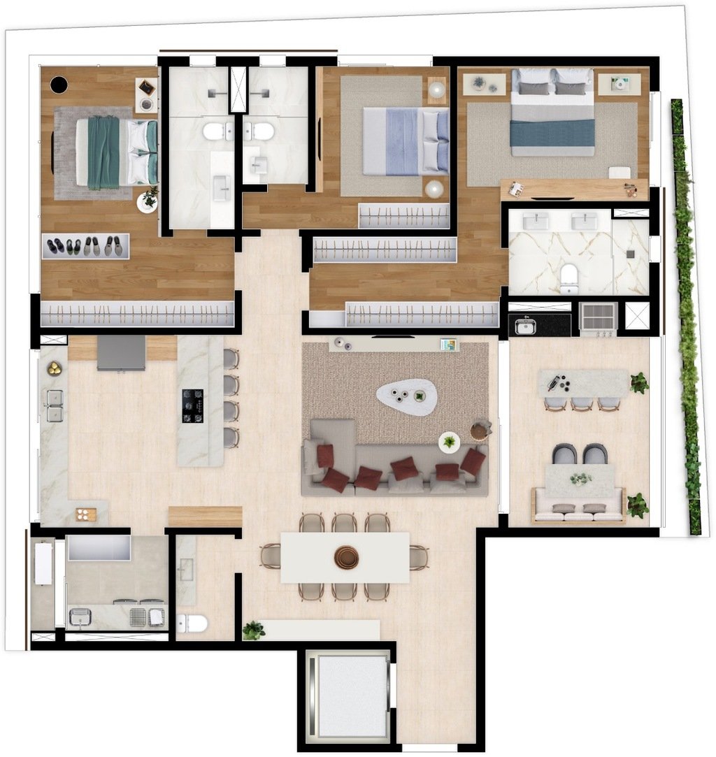 Planta 03 - 3 dorm 203m²