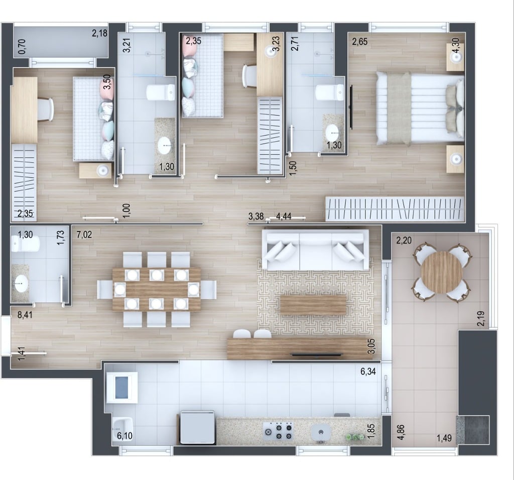 Planta 04 - 3 dorm 103m²