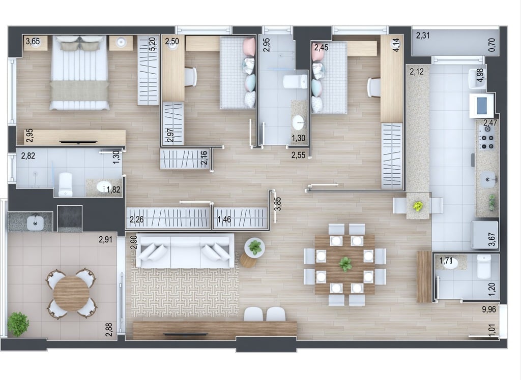 Planta 09 - 3 dorm 112,96m²