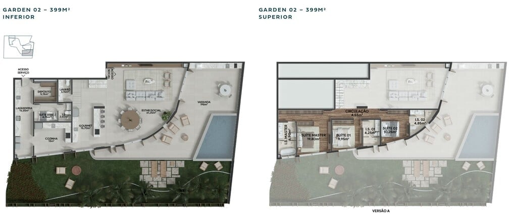 Planta 33 - 3 dorm 399m² - garden