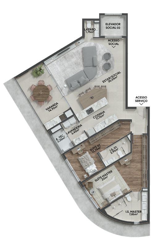 Planta 01 - 2 dorm 134m²