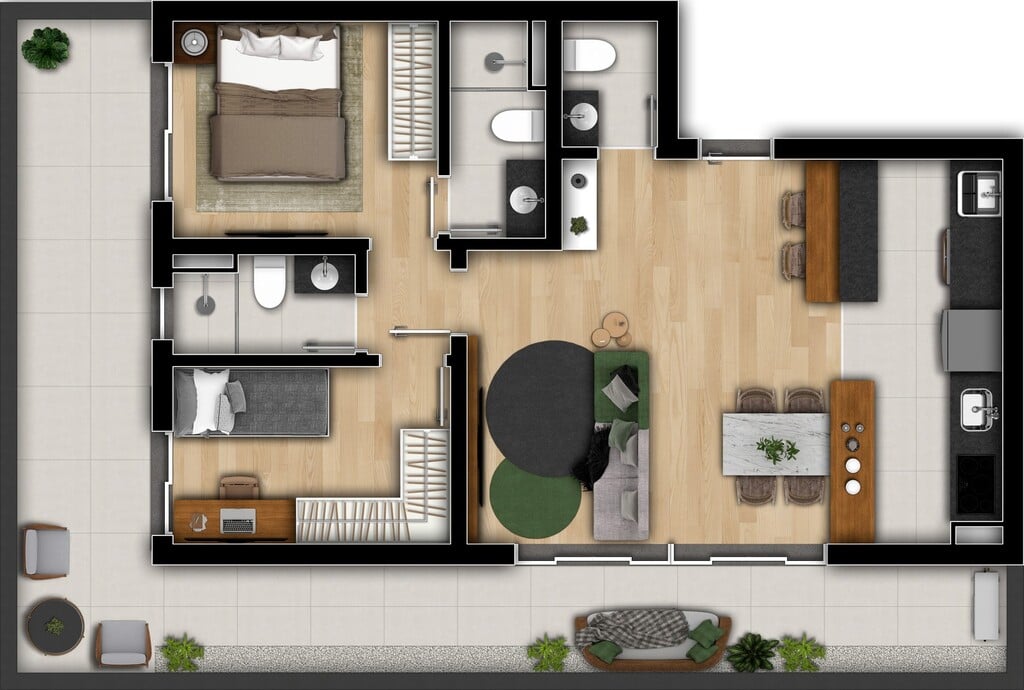 Planta 06 - 2 dorm 86 13m² - garden