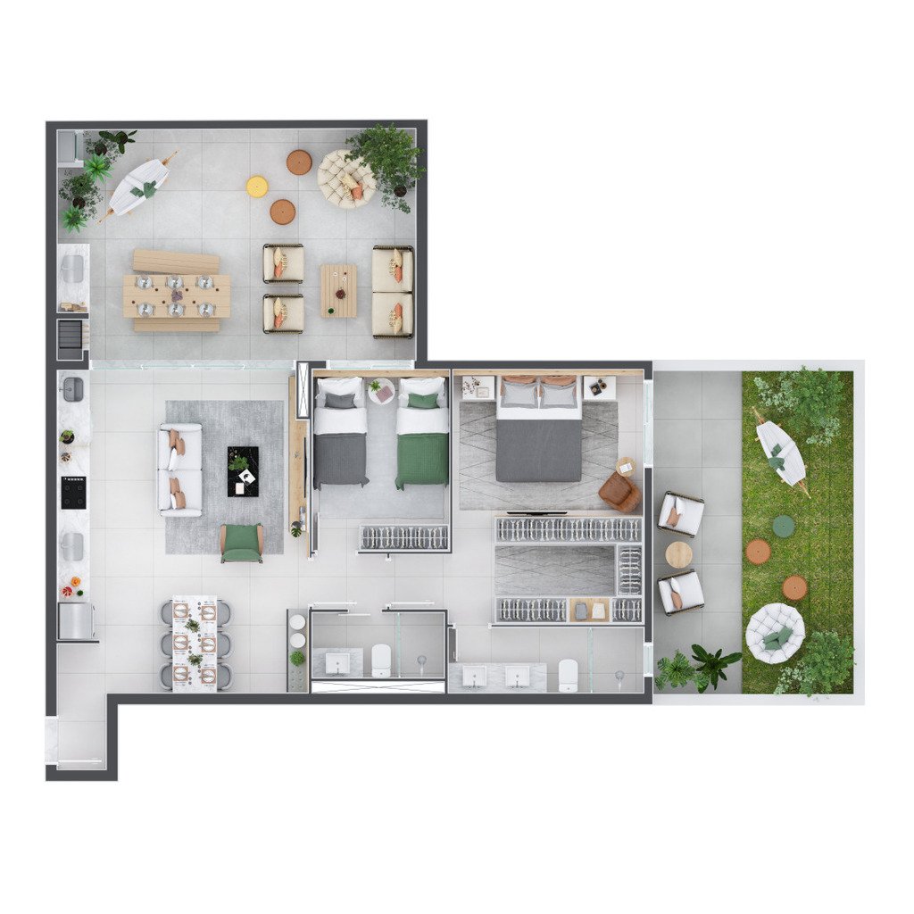 Planta 09 - 2 dorm 124 64m² - garden