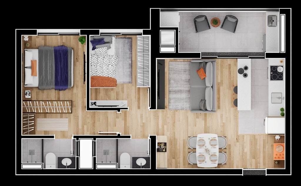 Planta 04 - 2 dorm 55 93m²