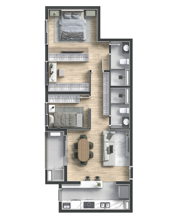 Planta 02 - 2 dorm 70,23m² - opção