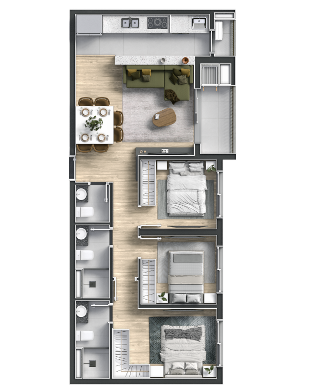 Planta 03 - 3 dorm 74,20m²