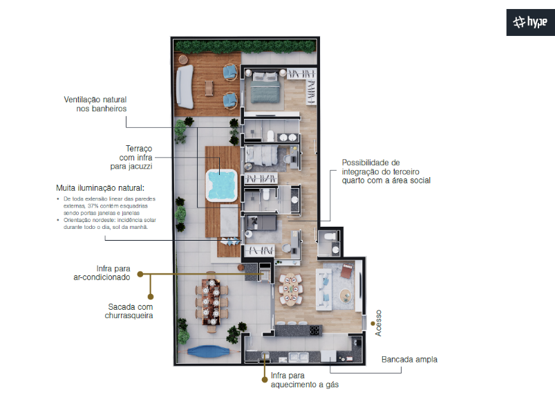 Planta 06 - 3 dorm 93,45m² - garden