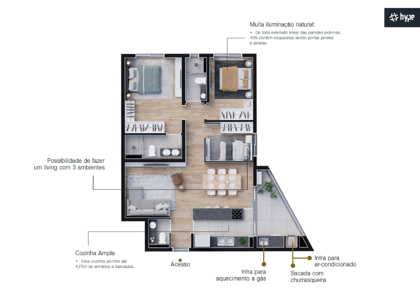 Planta 01 - 3 dorm 89,14m²