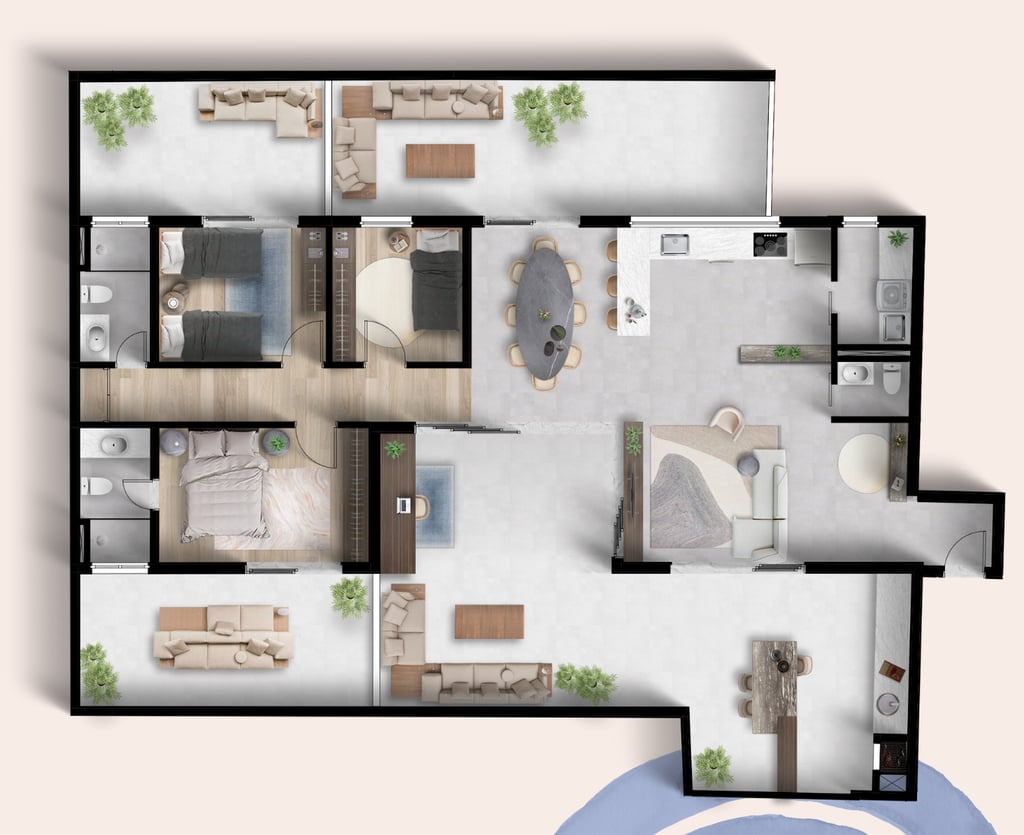 Planta 15 - 3 dorm 182m² - garden