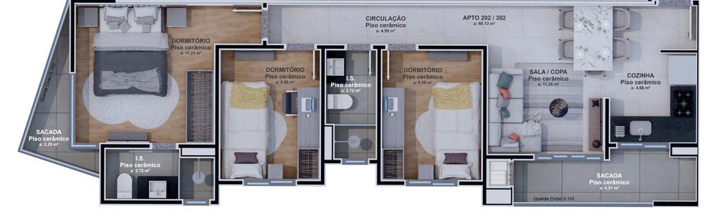 Planta 05 - 3 dorm 67,95m²