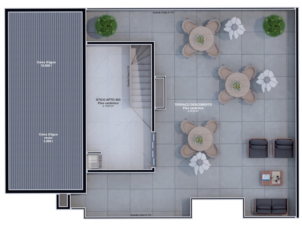 Planta 11 - 2 dorm 128,13m² - cobertura duplex - superior