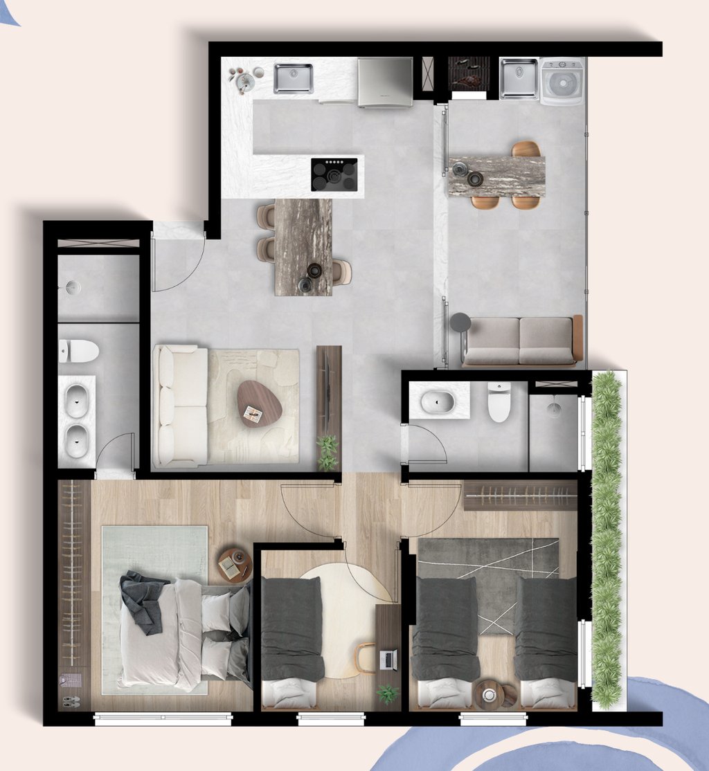 Planta 05 - 3 dorm 68m²