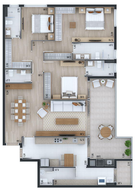 Planta 04 - 3 dorm 157 28m²