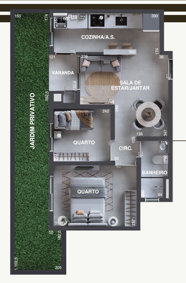 Planta 06 - 2 dorm 66,60m² - garden