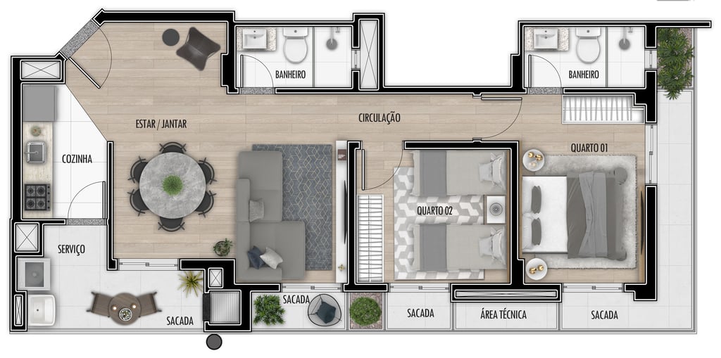 Planta 07 - 2 dorm 66,08m² - opção