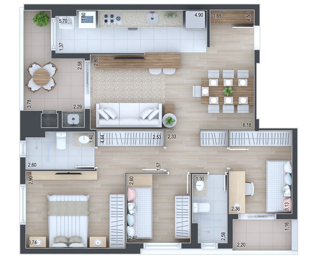 Planta 19 - 3 dorm 89,76m²