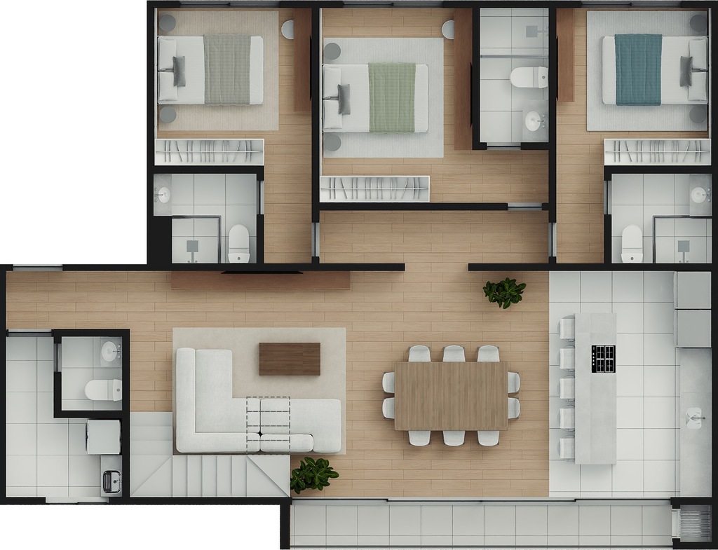 Planta 05 - 3 dorm 245,08m² - cobertura duplex - inferior