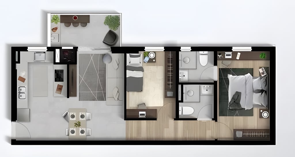 Planta 01 - 2 dorm 56m²