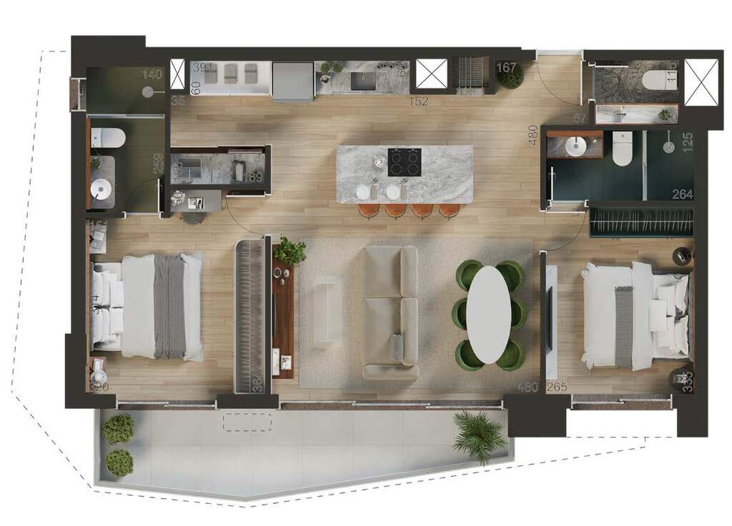 Planta 04 - 2 dorm 83m²