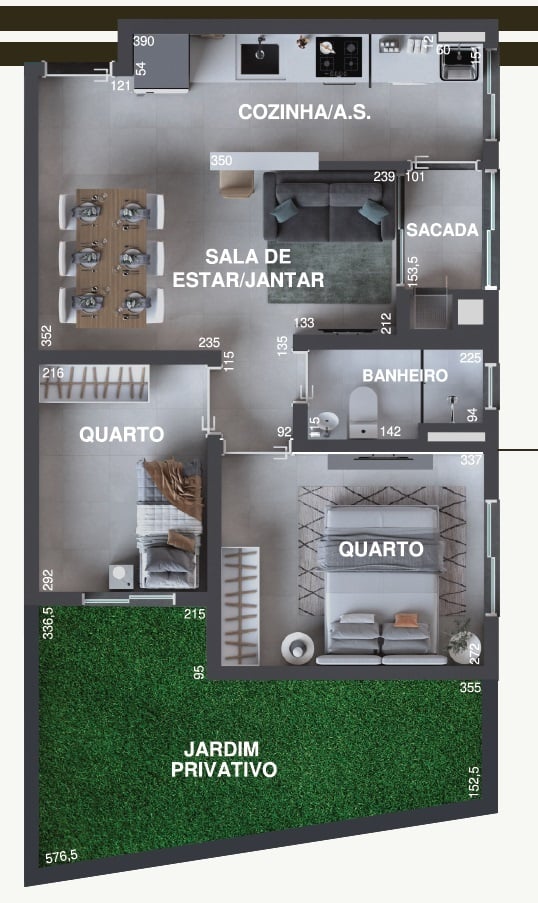 Planta 05 - 2 dorm 62,90m² - garden