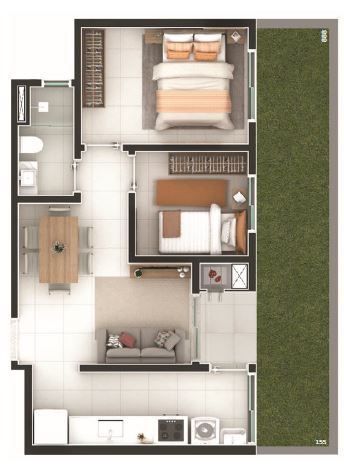 Planta 09 - 2 dorm 45 88m² - garden