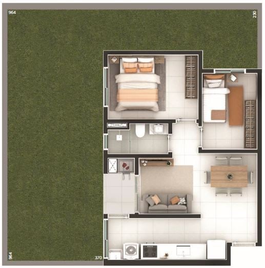 Planta 15 - 2 dorm 47 01m² - garden