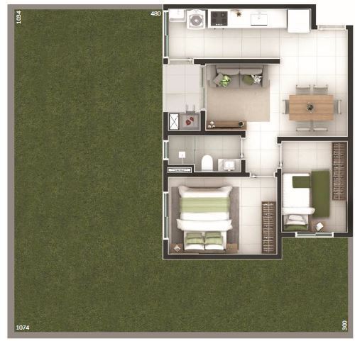 Planta 11 - 2 dorm 47 01m² - garden