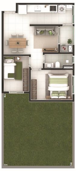 Planta 21 - 2 dorm 47 01m² - garden