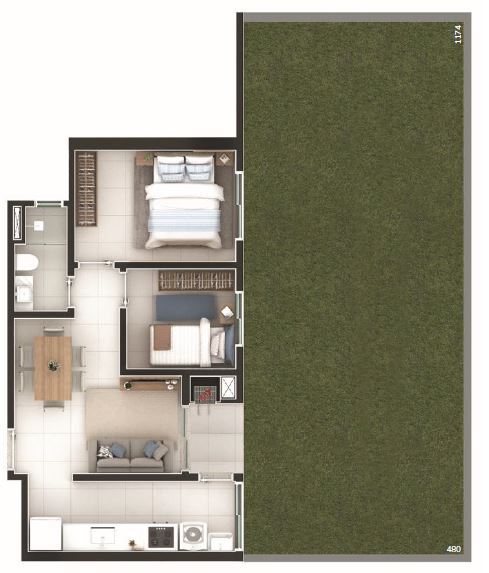 Planta 02 - 2 dorm 45 80m² - garden