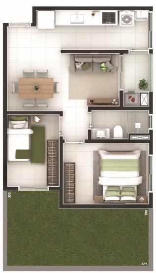 Planta 17  - 2 dorm 47 01m² - garden