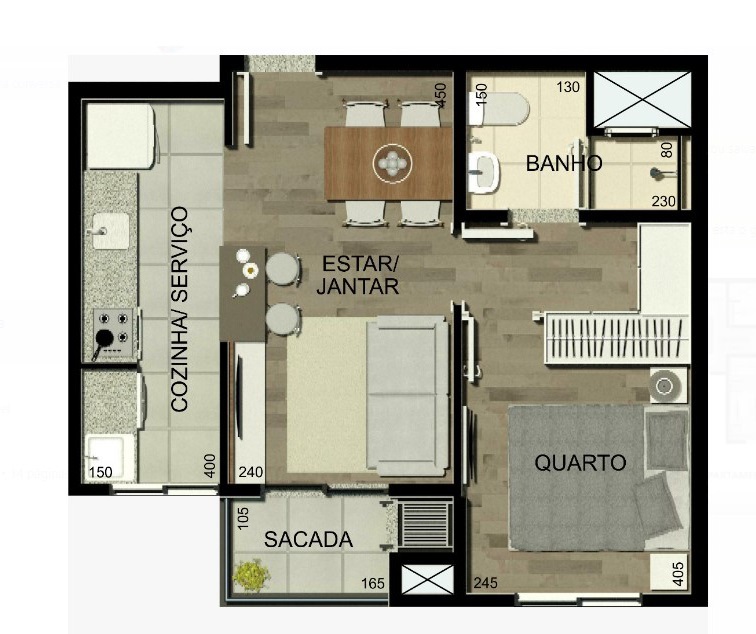 Planta 01 - 1 dorm 38,32m²