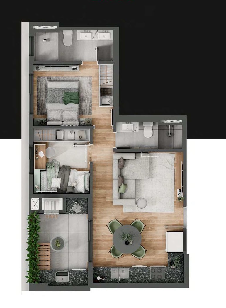 Planta 01 - 2 dorm 59,42m²