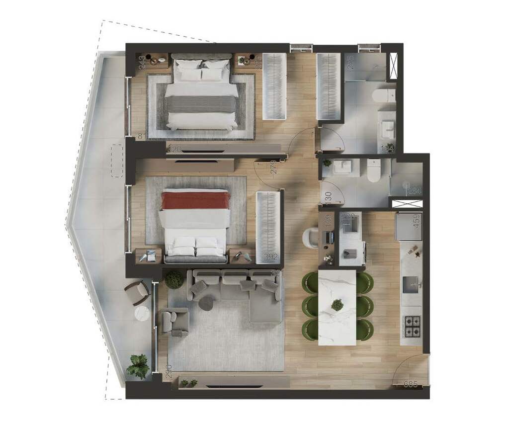 Planta 03 - 2 dorm 80,05m²