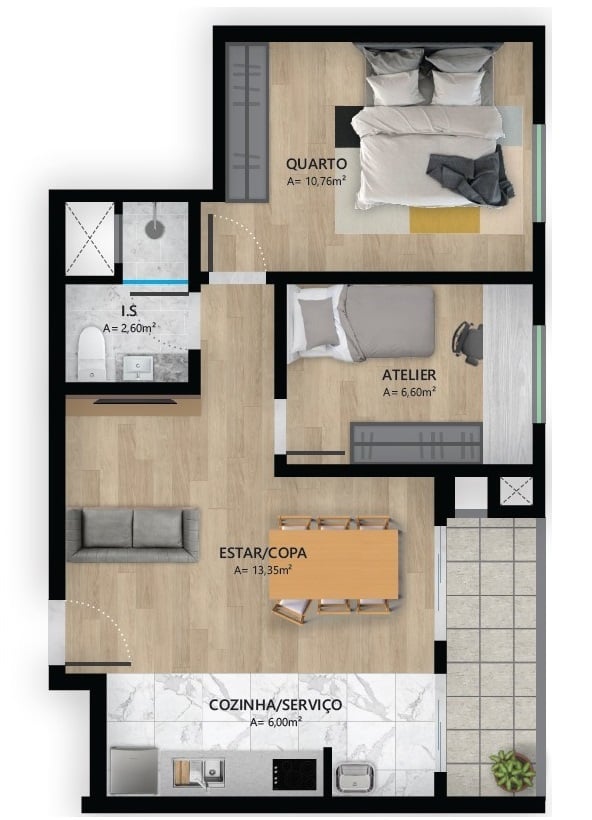 Planta 03 - 2 dorm 50,18m²