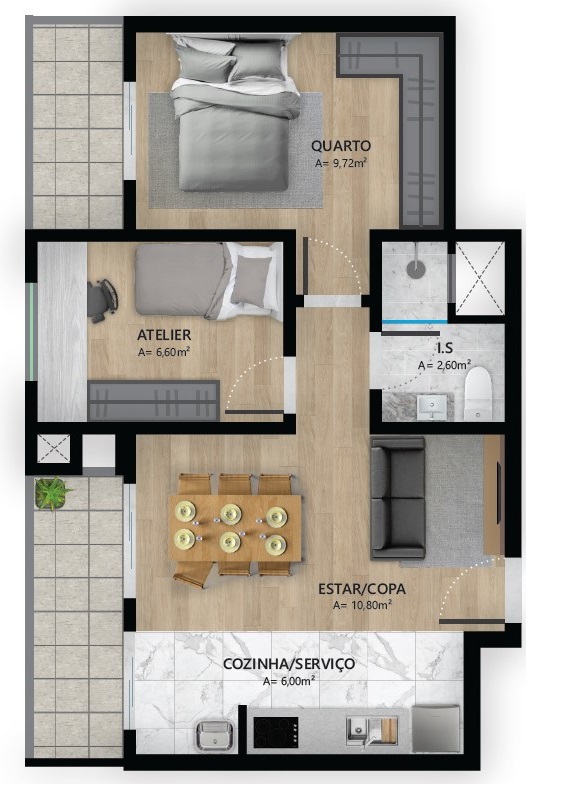 Planta 01 - 2 dorm 46,56m²