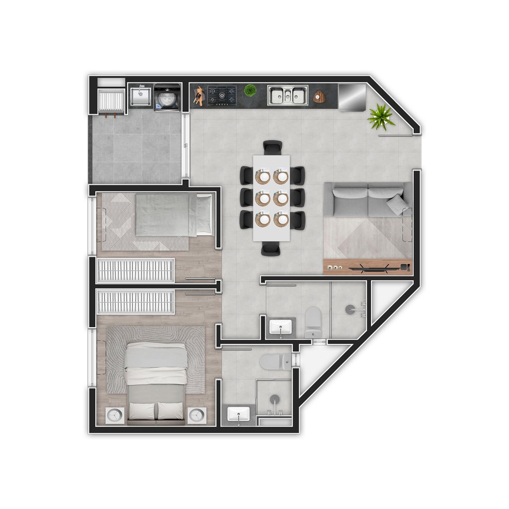 Planta 03 - 2 dorm 56m²