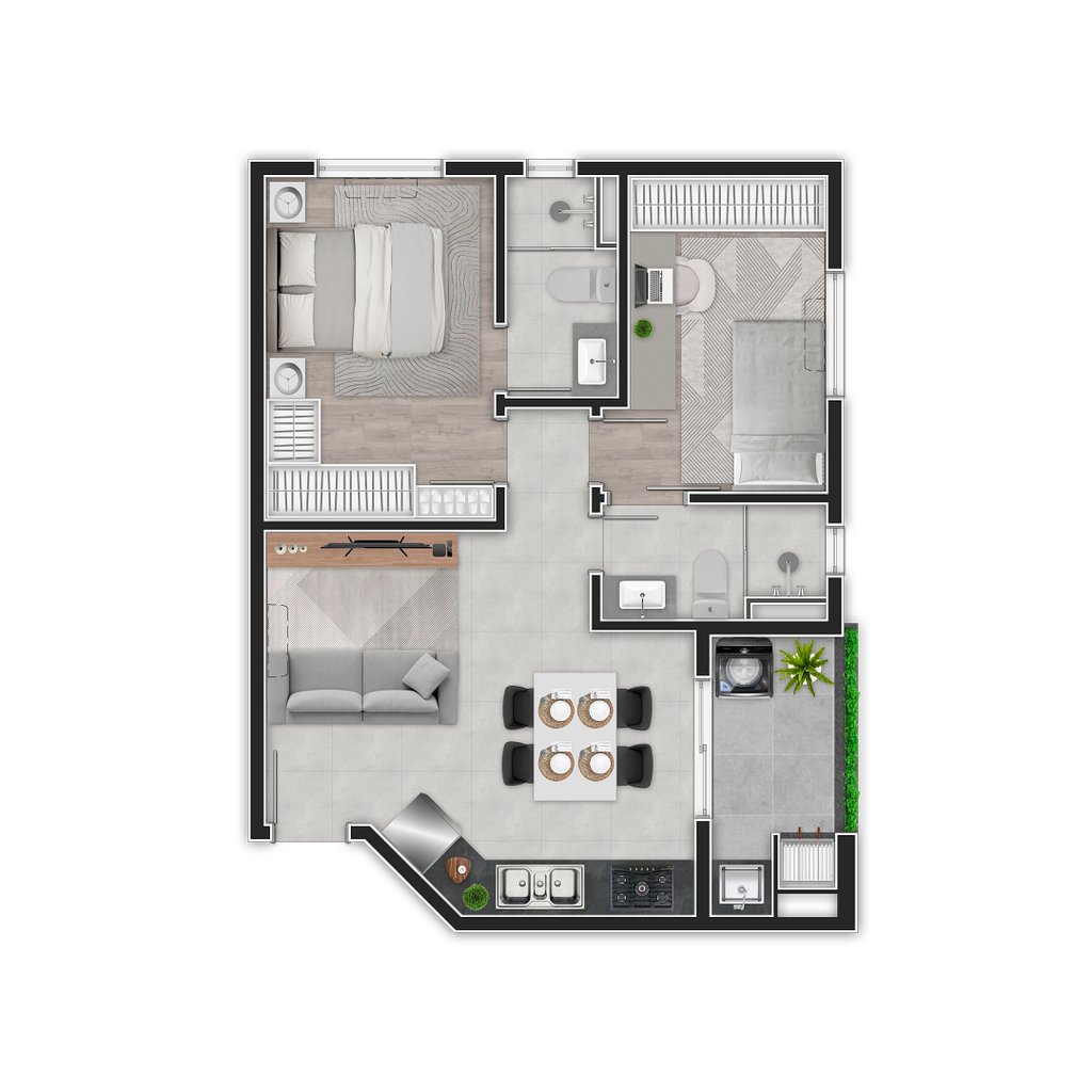 Planta 02 - 2 dorm 53m²