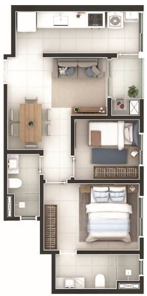 Planta 26  - 2 dorm 50 92m²