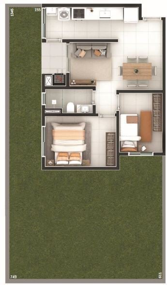 Planta 20 - 2 dorm 47 01m² - garden