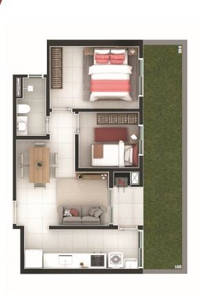 Planta 04 - 2 dorm 45 80m² - garden